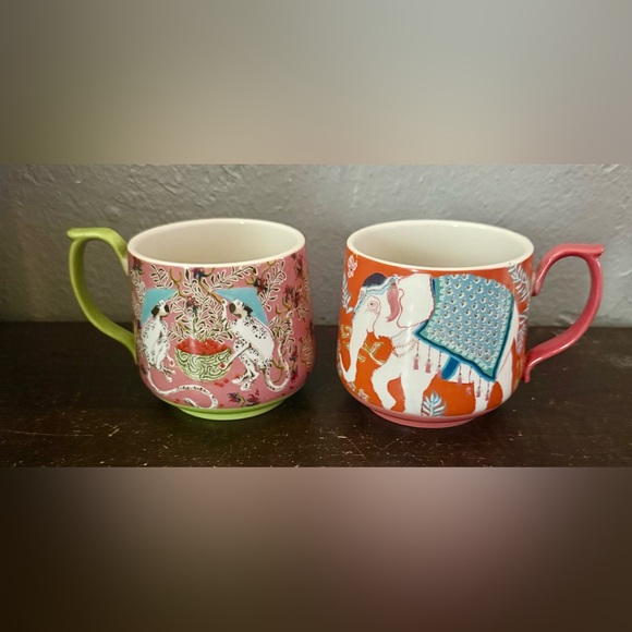 Anthropologie Pink and Orange Elephant Mugs Set - Picture 1 of 4